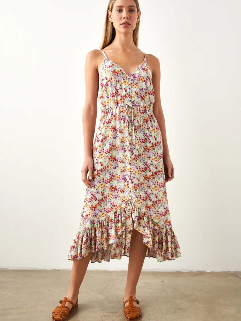 Rails Frida Fleur Floral Midi Ruffle Hem Spring Summer Dress, Small